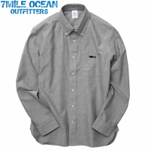 7MILE OCEAN メンズ 長袖 シャツ オックスフォードシャツ ボタンダウン カジュアルシャツ ワンポイント ロゴ 刺繍 人気 ブランド アメカ