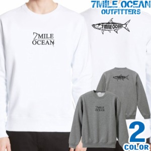 メンズ トレーナー トップス スウェット スエット 長袖 大きいサイズ 7MILE OCEAN バック 背面 プリント アメカジ 魚 ロゴ