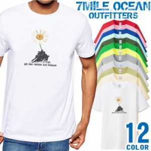 メンズ Tシャツ 半袖 プリント アメカジ 大きいサイズ 7MILE OCEAN 平和 NO WAR フラワー