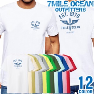 メンズ Tシャツ 半袖 バック 背面 プリント アメカジ 大きいサイズ 7MILE OCEAN ロゴ ワンポイント