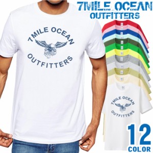 メンズ Tシャツ 半袖 プリント アメカジ 大きいサイズ 7MILE OCEAN ネイビー ロゴ
