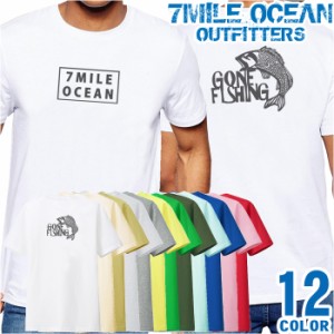 メンズ Tシャツ 半袖 バック 背面 プリント アメカジ 大きいサイズ 7MILE OCEAN フィッシング