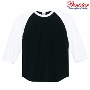 メンズ レディース キッズ Tシャツ 長袖 3/4スリーブ ベースボール ヘビーウェイト 5.6オンス 無地 ブラック×ホワイト XS サイズ 107-CR