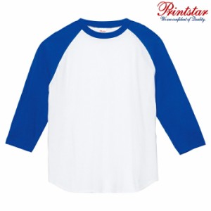 メンズ レディース キッズ Tシャツ 長袖 3/4スリーブ ベースボール ヘビーウェイト 5.6オンス 無地 ホワイト×ロイヤルブルー XS サイズ 