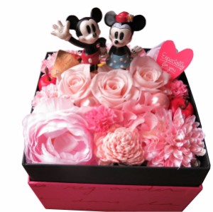 プリザーブドフラワー ディズニー 誕生日 女性 花束風 ギフト 箱を開けてサプライズ ミッキーマウス ミニー入り 人気 フラワーボックス 
