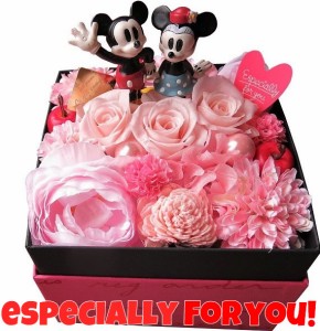 プリザーブドフラワー ディズニー 誕生日プレゼント 女性 20代 花束風 ギフト 箱を開けてサプライズ ミッキーマウス ミニー入り ボックス