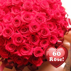 【還暦祝い 女性 赤薔薇 】花束風 ギフト プリザーブドフラワー 赤バラ 60輪 30×40 ケース付き 還暦祝いにオススメ♪