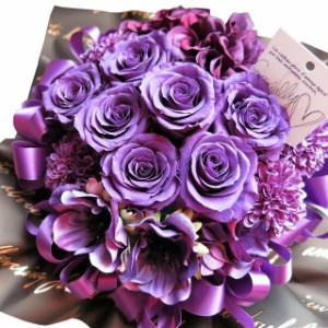 プリザーブドフラワー 古希祝い プレゼント 花束 枯れない 紫バラ ケース付き 紫バラいっぱい 70歳 お祝い