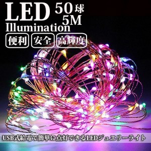 LEDイルミネーション ジュエリーライト USB式 便利 10m 100球 ICチップ付き レインボー ワイヤー クリスマスライト クリスマスツリー