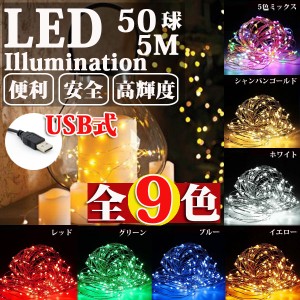 LEDイルミネーション ジュエリーライト USB式 便利 5m 50球 ICチップ付き レインボー ワイヤー クリスマスライト クリスマスツリー