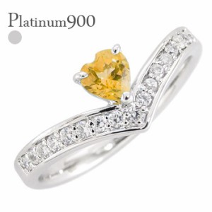 シトリントパーズ pt900 ハート リング 11月誕生石 ダイヤモンド 0.17ct プラチナ900 エタニティリング ハーフエタニティ 指輪 レディー