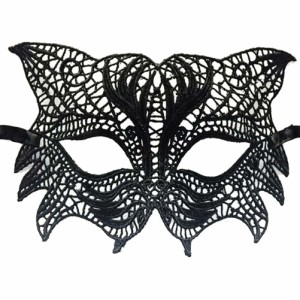 ブラックレースアイマスク（レパード） 仮面 仮装 舞踏会 大人ハロウィン ハロウィーン ブラックレース コットン ボンデージ風 黒い 黒色