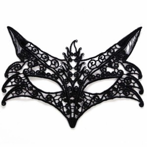 ブラックレースアイマスク（フォックス） 仮面 仮装 舞踏会 大人ハロウィン ハロウィーン ブラックレース コットン ボンデージ風 黒い 黒