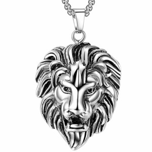 ライオン ステンレスペンダントトップ アニマル 動物 百獣の王 フェイス 顔 立体 3D リアル しし座 獅子 マーライオン おもしろ 面白い 