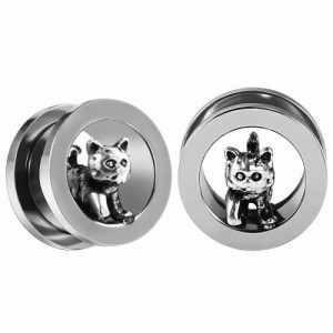 [14mm 16mm] 3D猫トンネル ボディピアス 14.0mm 14ミリ 16.0mm 16ミリ ボディーピアス ねこ ネコ キャット 可愛い アニマル 動物 キャッ