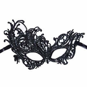 ブラックレースアイマスク（マリオネット） 仮面 仮装 舞踏会 大人ハロウィン ハロウィーン ブラック コットン ボンデージ風 黒い 黒色 