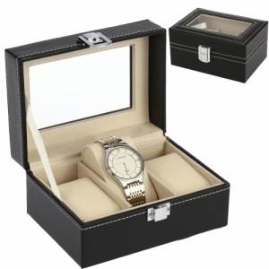 時計ディスプレイケース（3本用 ブラック） 高級 レザー ベルベット 革 皮 ディスプレイボックス ガラス コレクションボックス 女性 レデ