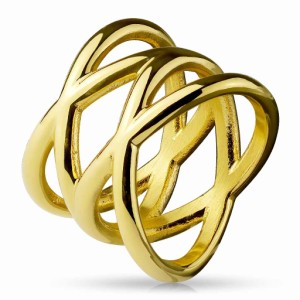 ダブルエックスゴールドステンレスリング（NRM044） サイズ/20号 金色 金メッキ ワイド 綺麗 クロス 透かし 幅あり シンプル プレーン 指