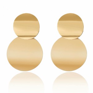 ゴールドダブルラウンドピアス 1ペア 両耳 金メッキ 丸い 丸型 大きい 2個 シンプル プレーン 2連 アール 丸い エスニック 結婚式 女性 