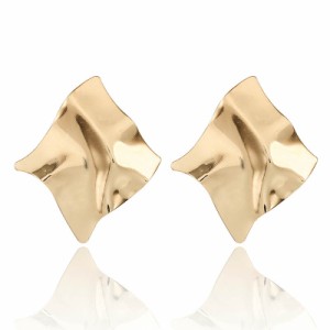 ゴールドスクエアペーパーピアス 1ペア 両耳 金メッキ 四角形 折り紙 面白い おもしろい 3D 立体 大きい シンプル プレーン 結婚式 女性 