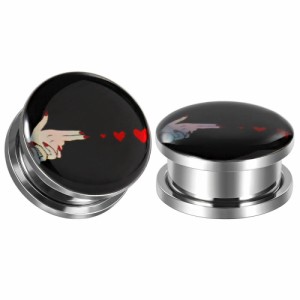 [2G 0G 00G 12mm ボディピアス] フィンガーピストルハートトンネル ボディーピアス 1個販売 2ゲージ 0ゲージ 00ゲージ 12.0mm 1/2 ハーフ