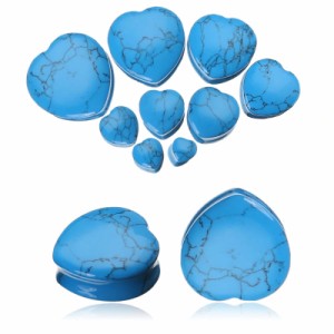 [2G 0G 00G 12mm 天然石 ボディピアス] ハート ターコイズ ストーンプラグ ボディーピアス ハート型 トルコ石 青色 ブルー 12月の誕生石 