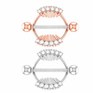 [ 14G ニップル 乳首 ] スパーククリスタルニップルピアス ストレートバーベル ラインストーン ピンクゴールド シルバー ジルコニア シー