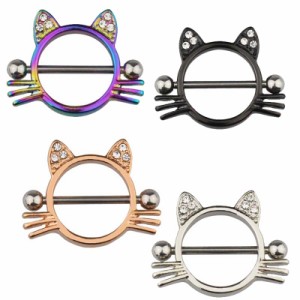 [ 14G 乳首 ] キャットシールド ニップルピアス ボディピアス 1個販売 シルバー ブラック ピンクゴールド レインボー 黒色 金色 虹色 銀