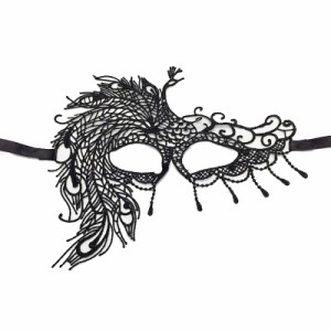 ブラックレースアイマスク（フェニックス） 仮面 舞踏会 大人ハロウィン ハロウィーン レース ボンデージ風 黒い 黒色 仮装 コスチューム
