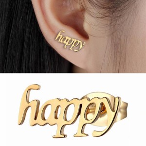 ゴールデンハッピーステンレスピアス 1個販売 英語 HAPPY happy 小文字 アルファベット カンニング イニシャル 文字 メッセージ レター  