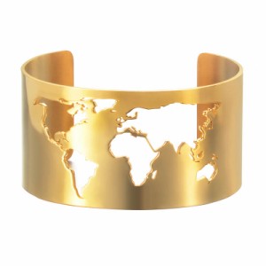 ゴールドワールドマップステンレスバングル 世界地図 おもしろ 面白い ワイド 幅あり 腕輪 サージカルステンレス316L アームレット 男性 