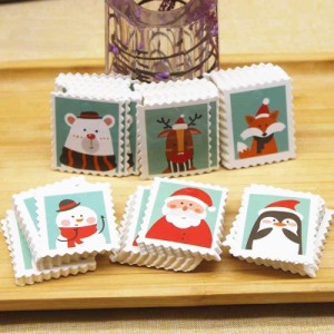 切手風クリスマスペーパータグ5枚セット ピアス台紙 アクセサリー台紙 ピアス用 アクセサリー用 サンタクロース シロクマ 白くま メッセ