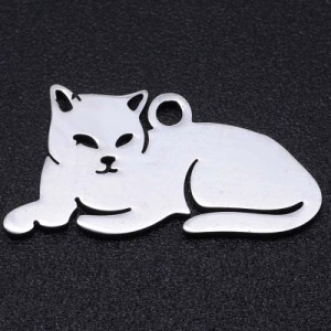 キャットステンレスパーツ 1個販売 可愛い 猫 ねこ ネコ アニマル 動物 ペットショップ ネームタグ チャームパーツ メンズ レディース 部