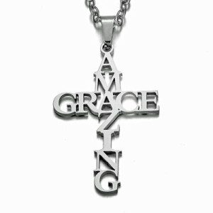 AMAZING GRACE クロスステンレスペンダントトップ 1個販売 十字架 アメージンググレイス 英語 メッセージ 面白い ロザリオ アルファベッ