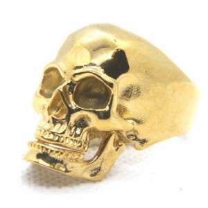 顎が動くスカルステンレスリング/ゴールド（LRC079） サイズ/31号 金色 髑髏 ドクロ ガイコツ 骸骨 がい骨 オモシロい 面白い おもしろ 