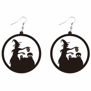 ブラックラウンドアクリルフックピアス（魔法使い ドクロ）  1ペア 20G 20ゲージ ハロウィーン ハロウイン パーティー 仮装 メンズ レデ