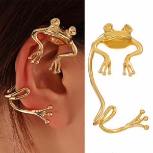 奇妙なカエルのイヤーフック ゴールド 右耳用 1個 金色 イヤーカフ おもしろい イヤリング ノンホールピアス かえる 蛙 フロッグ メンズ 