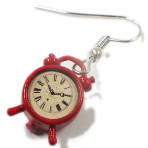 [3D おもしろ ピアス] レッドアラームクロック ステンレスピアス/1個販売 20G 20ゲージ メンズ レディース 赤色 赤い置時計 目覚まし時計