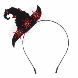 魔女の帽子のカチューシャ ヘアバンド コスプレ ユニーク 髪飾り 赤色 レッド レース 黒色 バラ 薔薇 花 フラワー 魔法使い ウイザード 