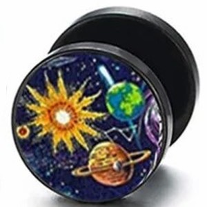 [16G ボディピアス] ブラックフェイク ストレートバーベル(プラネット) 1個販売 宇宙 地球 土星 太陽 コスモ 天体 ボディーピアス 16ゲー
