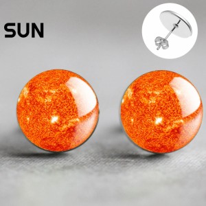 14mm カボションピアス (天体：SUN) 1ペア 太陽 サン 宇宙 プラネット ギャラクシー 天体観測 プラネタリウム デート 人気 丸型 丸い カ