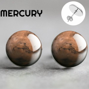 14mm カボションピアス (天体：MERCURY) 1ペア マーキュリー 水星 宇宙 プラネット ギャラクシー 天体観測 プラネタリウム デート 人気 