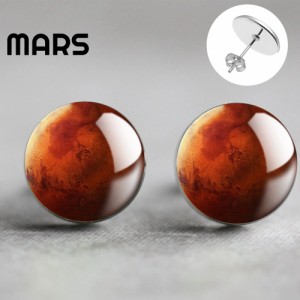 14mm カボションピアス (天体：MARS) 1ペア マーズ 火星 宇宙 プラネット ギャラクシー 天体観測 プラネタリウム デート 人気 丸型 丸い 