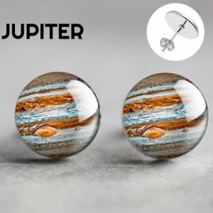 14mm カボションピアス (天体：JUPITER) 1ペア ジュピター 木星 宇宙 プラネット ギャラクシー 天体観測 プラネタリウム デート 人気 丸