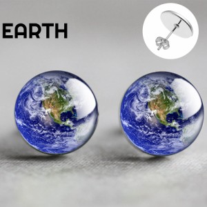 14mm カボションピアス (天体：EARTH) 1ペア アース 地球 宇宙 プラネット ギャラクシー 天体観測 プラネタリウム デート 人気 丸型 丸い