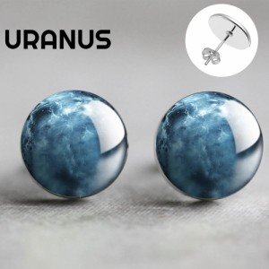 14mm カボションピアス (天体：URANUS) 1ペア ウラノス 天王星 宇宙 プラネット ギャラクシー 天体観測 プラネタリウム デート 人気 丸型