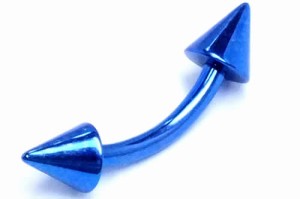 [14G 高品質 チタングレード23] ブルー チタンバナナバーベル コーンヘッド 青色 カーブバーベル へそピアス 14ゲージ ボディピアス チタ