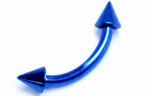 [16G 高品質 チタングレード23] ブルー チタンバナナバーベル コーンヘッド 青色 カーブバーベル へそピアス 16ゲージ ボディピアス チタ