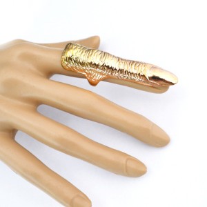 指の指輪 13号 ゴールド 金メッキ フィンガーアーマーリング ユニーク 面白い おもしろ 面白い ネイルリング メンズ レディース ペアリン