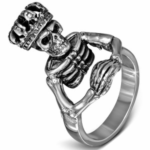 エンペラースカルステンレスリング（RMT438）サイズ/29号 王冠を被った髑髏の指輪 ドクロ おもしろ 立体 3D サージカルステンレス316L メ